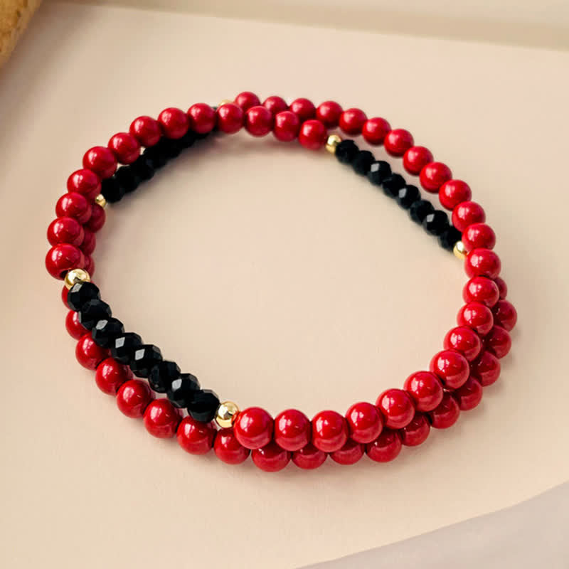 Buddha Stones 4 mm dubbele wikkelarmband met cinnaberkleurige zwarte Armband - image 1