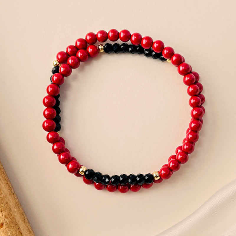 Buddha Stones 4 mm dubbele wikkelarmband met cinnaberkleurige zwarte Armband - Cinnaber (Polsomtrek 15-16 cm) - image 0