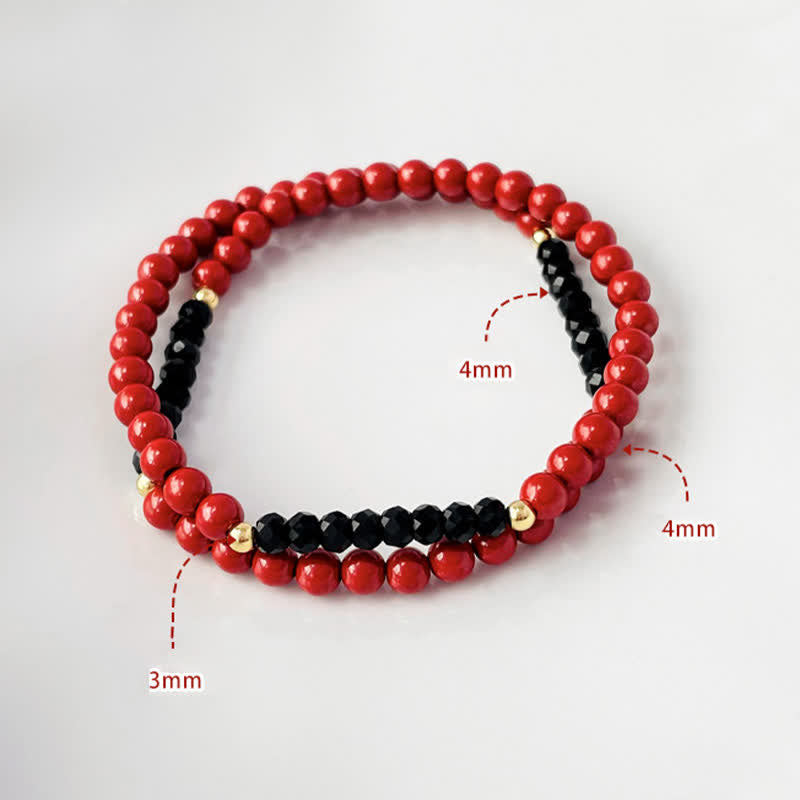 Buddha Stones 4 mm dubbele wikkelarmband met cinnaberkleurige zwarte Armband - image 5