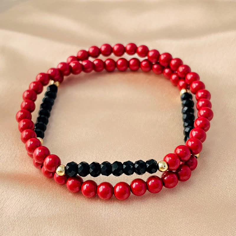 Buddha Stones 4 mm dubbele wikkelarmband met cinnaberkleurige zwarte Armband - image 2