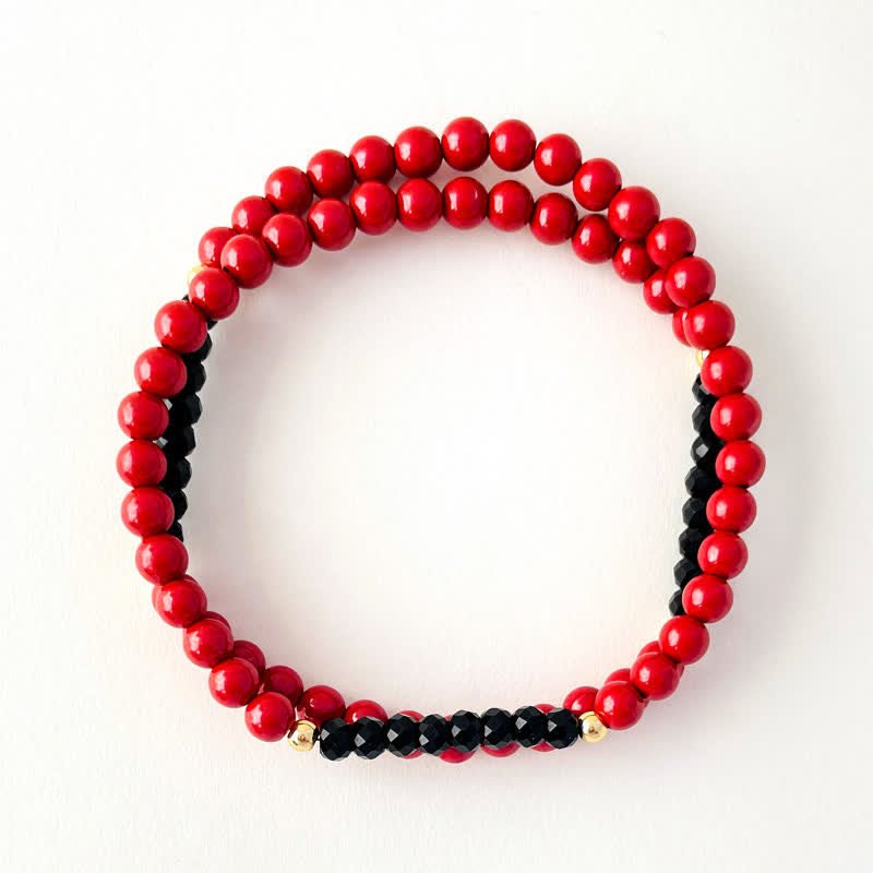 Buddha Stones 4 mm dubbele wikkelarmband met cinnaberkleurige zwarte Armband - image 4