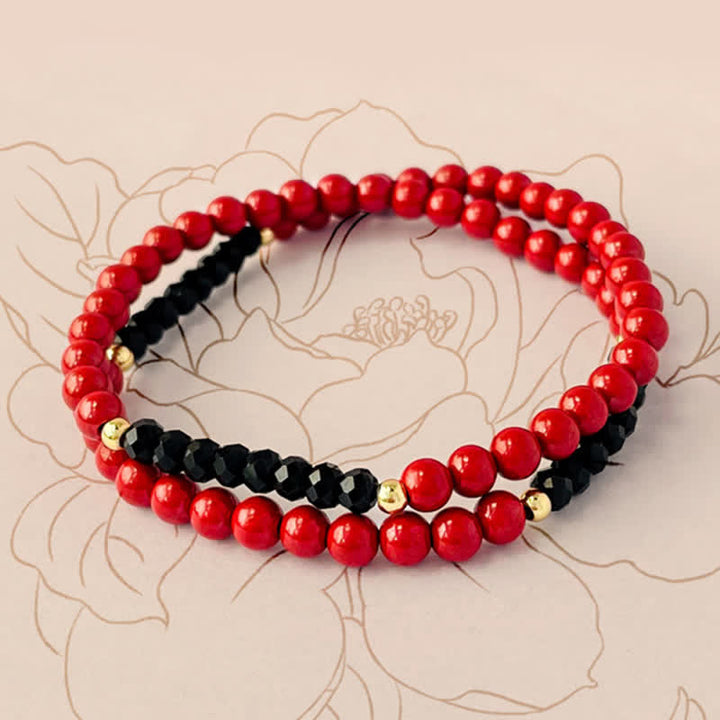 Buddha Stones 4 mm dubbele wikkelarmband met cinnaberkleurige zwarte Armband - image 3