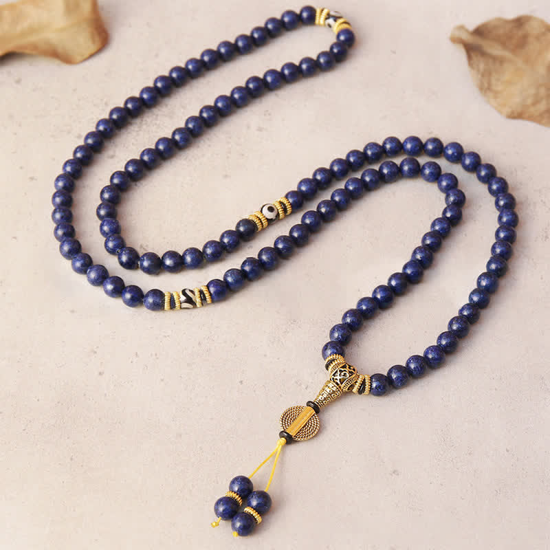 Buddha Stones 108 kralen van lazuriet, lapis lazuli, drieoogige dzi-kralen, positieve Mala - image 2