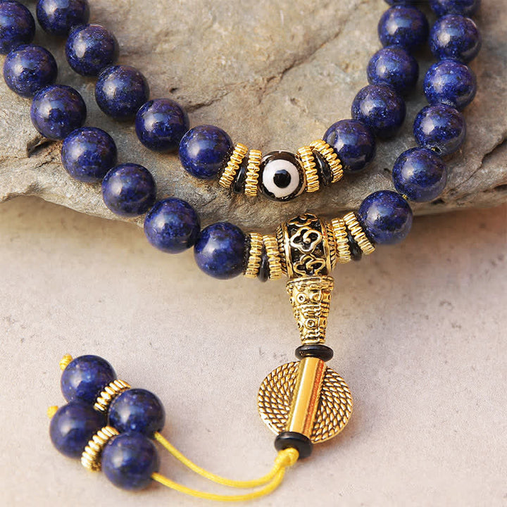 Buddha Stones 108 kralen van lazuriet, lapis lazuli, drieoogige dzi-kralen, positieve Mala - image 3