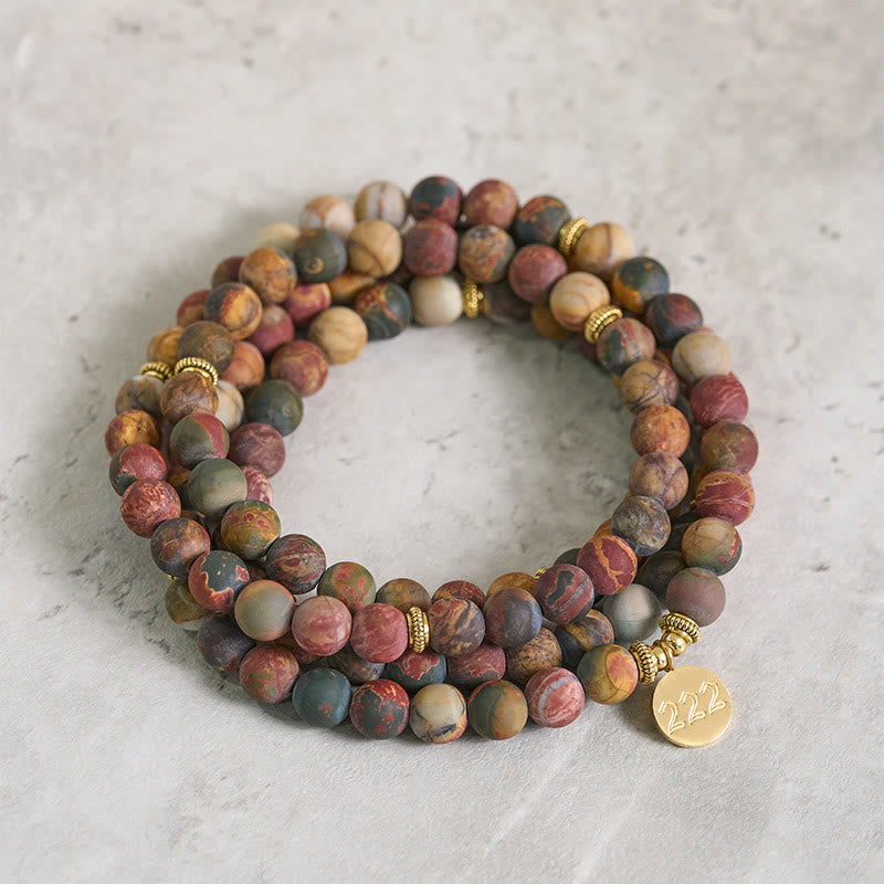 Buddha Stones 222 Engelengetal 108 Mala Kralen Picasso Jaspis Steen Energie Mala - 222 - image 0