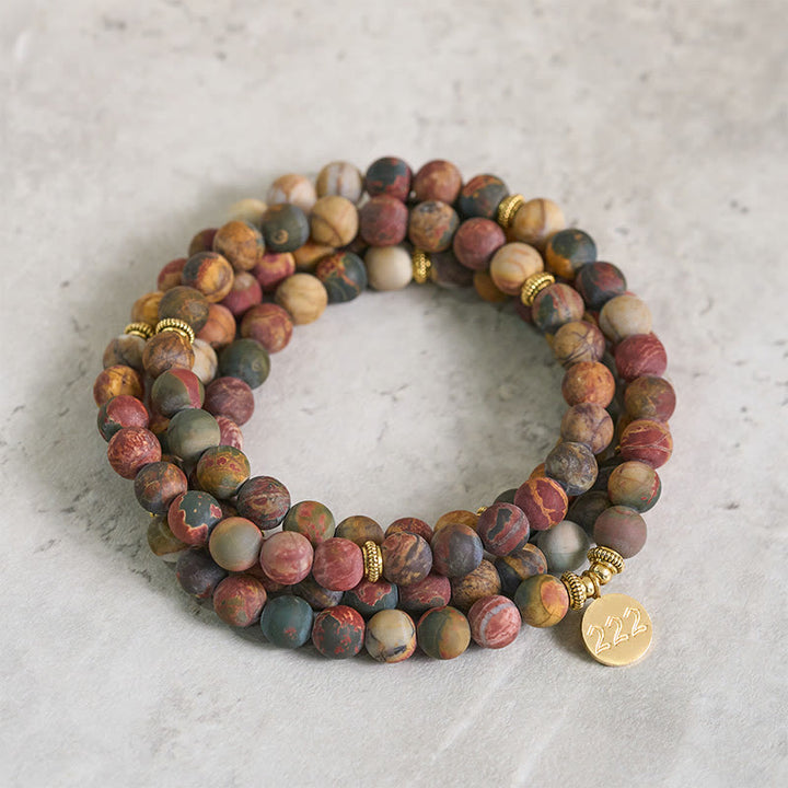 Buddha Stones 222 Engelengetal 108 Mala Kralen Picasso Jaspis Steen Energie Mala - 222 - image 0
