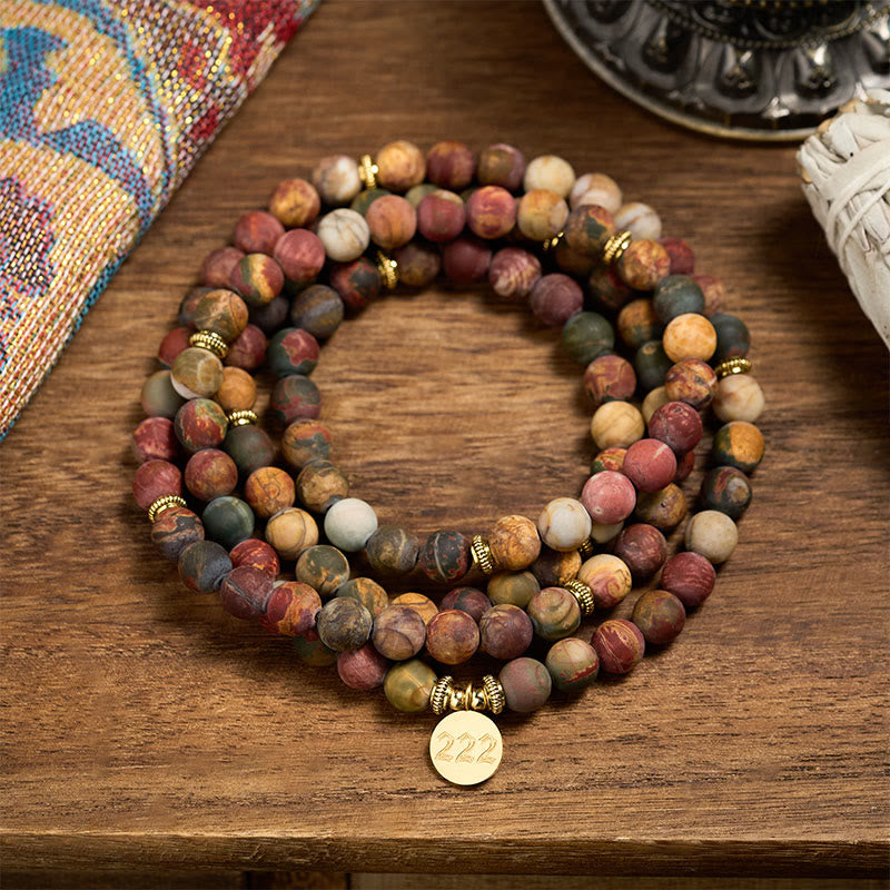 Buddha Stones 222 Engelengetal 108 Mala Kralen Picasso Jaspis Steen Energie Mala - image 3