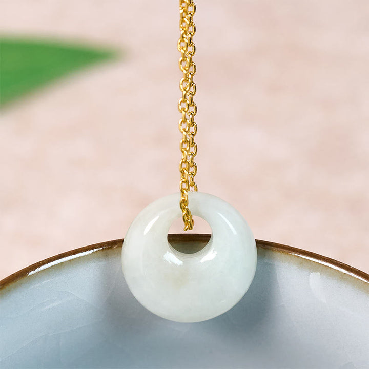 Buddha Stones Ketting met ronde gesp en jade symbool voor geluk - Natuurlijke jade (kleur en afmetingen kunnen variëren) - Gouden - image 0