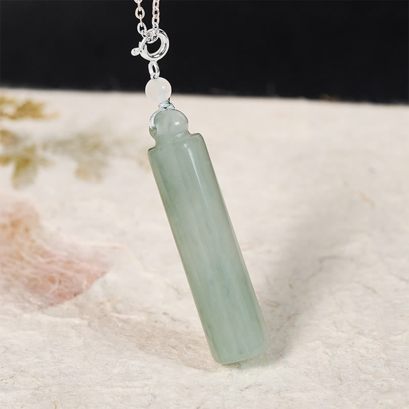 Buddha Stones Ketting van jade met cilindervormig patroon voor geluk - Zilverkleurige natuurlijke jade (kleur en afmetingen kunnen variëren) - image 9
