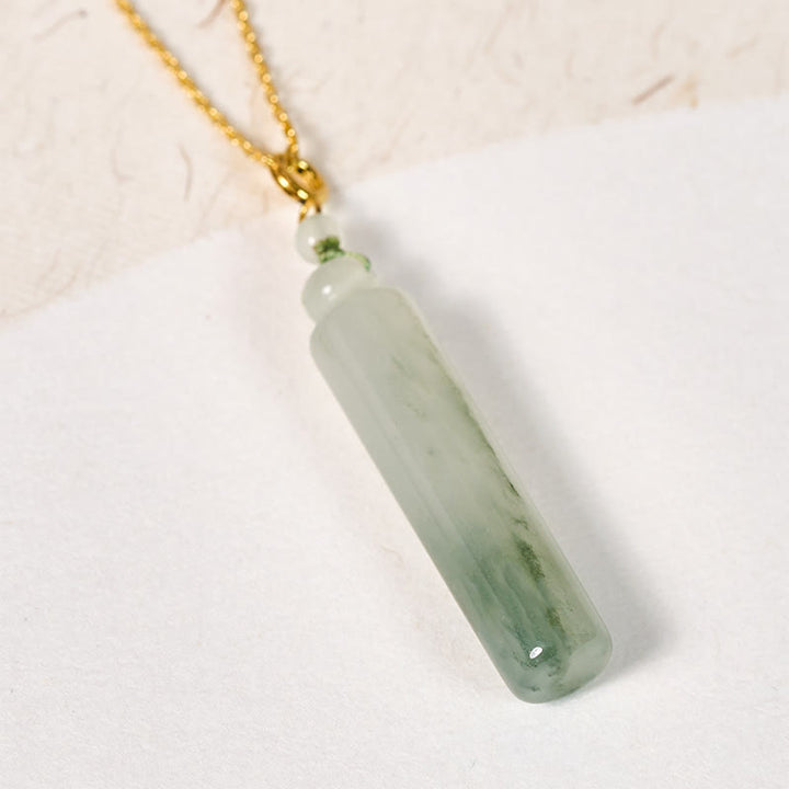 Buddha Stones Ketting van jade met cilindervormig patroon voor geluk - Goudkleurige, natuurlijke jade (kleur en afmetingen kunnen variëren) - image 1