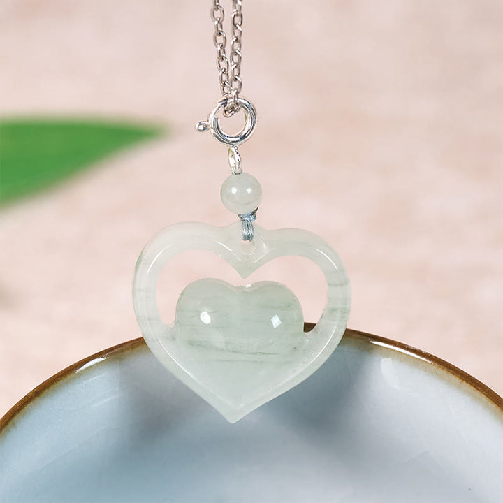Buddha Stones Ketting van hol liefdeshart van jade met symbool voor overvloed. - Zilverkleurige natuurlijke jade (kleur en afmetingen kunnen variëren) - image 7