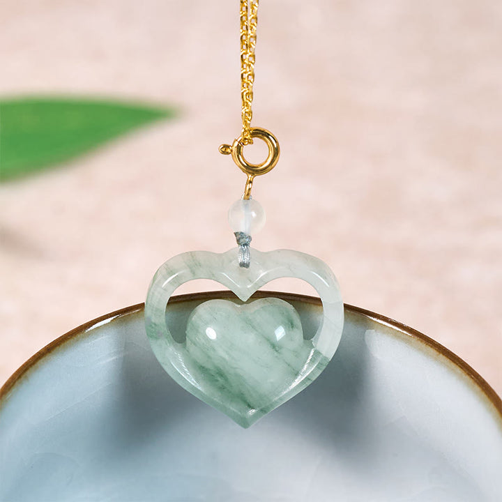 Buddha Stones Ketting van hol liefdeshart van jade met symbool voor overvloed. - Goudkleurige, natuurlijke jade (kleur en afmetingen kunnen variëren) - image 0