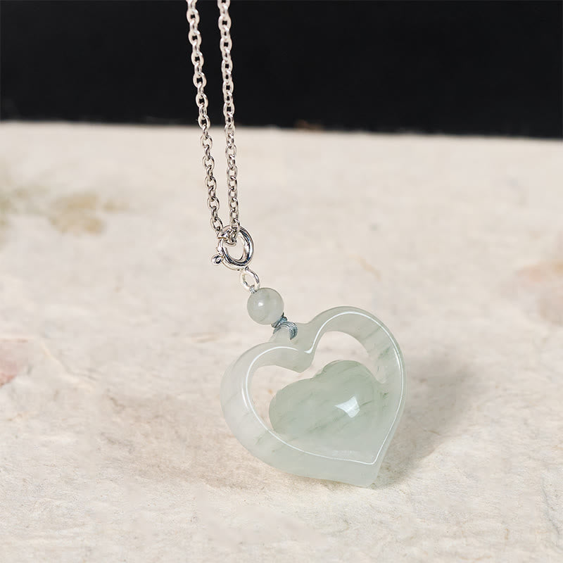 Buddha Stones Ketting van hol liefdeshart van jade met symbool voor overvloed. - image 8