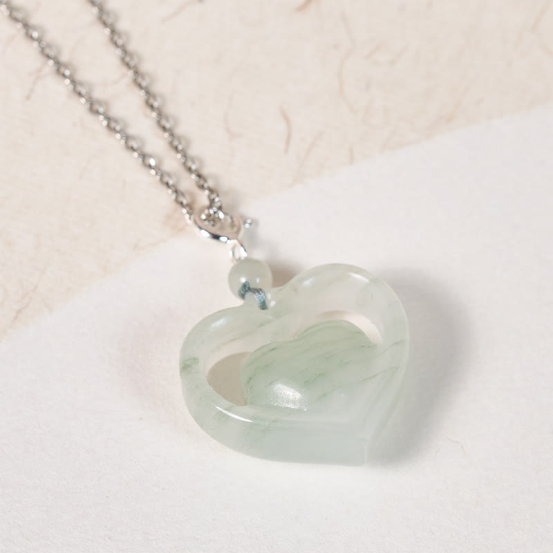 Buddha Stones Ketting van hol liefdeshart van jade met symbool voor overvloed. - image 9