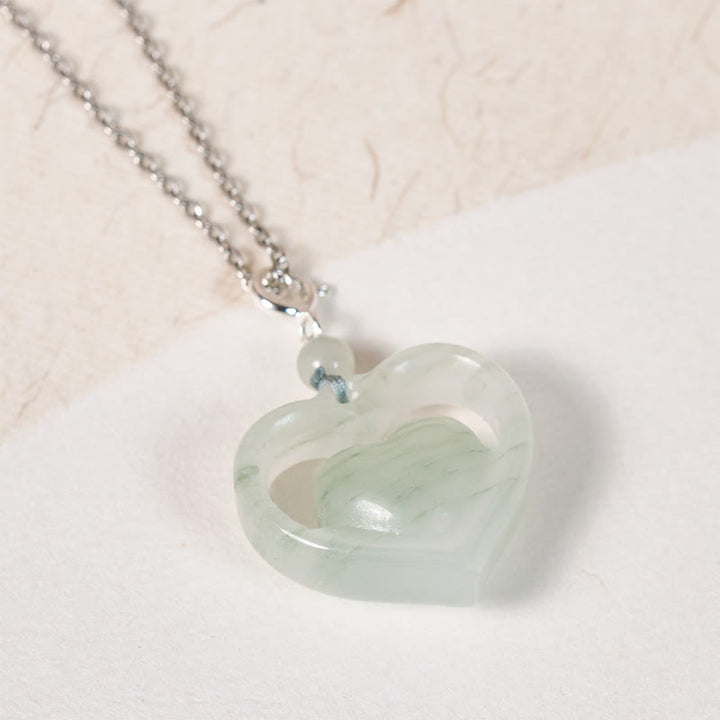 Buddha Stones Ketting van hol liefdeshart van jade met symbool voor overvloed. - image 9