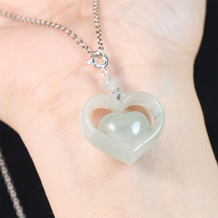 Buddha Stones Ketting van hol liefdeshart van jade met symbool voor overvloed. - image 11