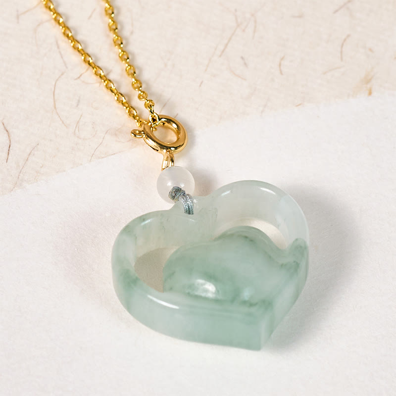 Buddha Stones Ketting van hol liefdeshart van jade met symbool voor overvloed. - image 2