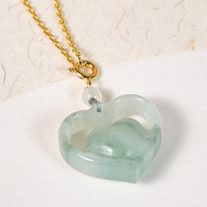 Buddha Stones Ketting van hol liefdeshart van jade met symbool voor overvloed. - image 2