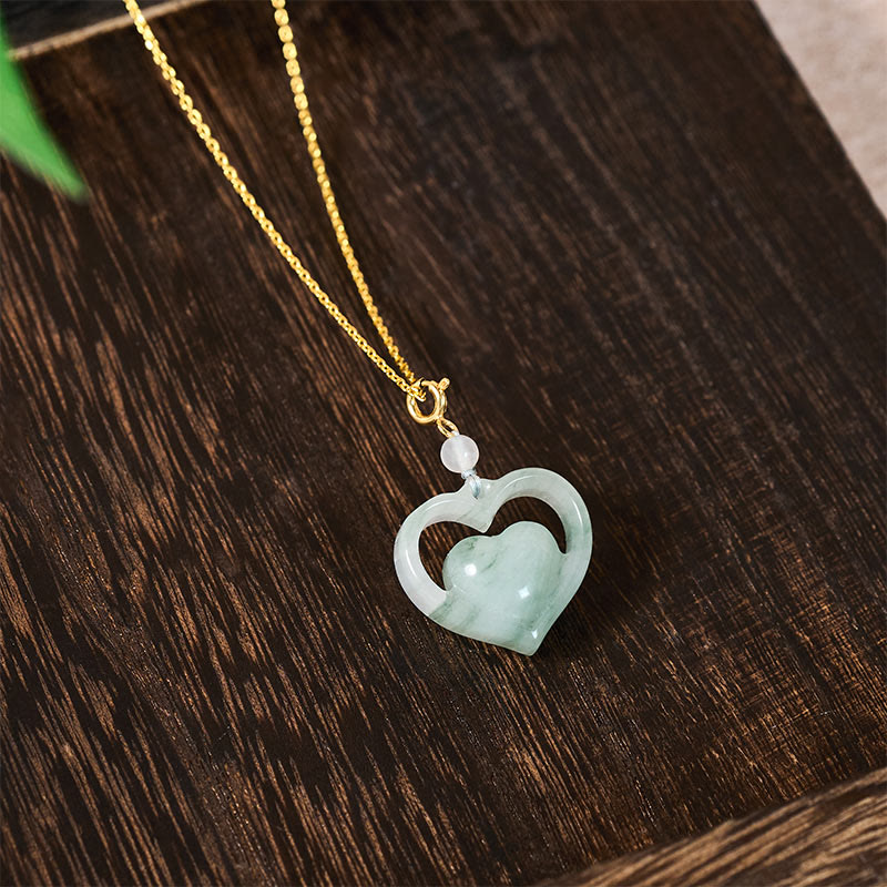 Buddha Stones Ketting van hol liefdeshart van jade met symbool voor overvloed. - image 4