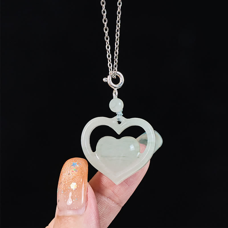 Buddha Stones Ketting van hol liefdeshart van jade met symbool voor overvloed. - image 3