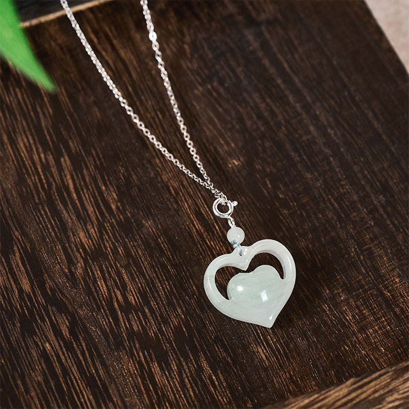 Buddha Stones Ketting van hol liefdeshart van jade met symbool voor overvloed. - image 10