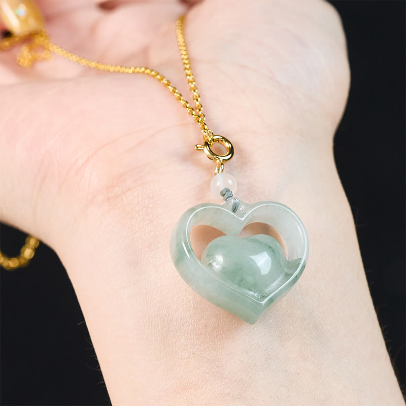 Buddha Stones Ketting van hol liefdeshart van jade met symbool voor overvloed. - image 5
