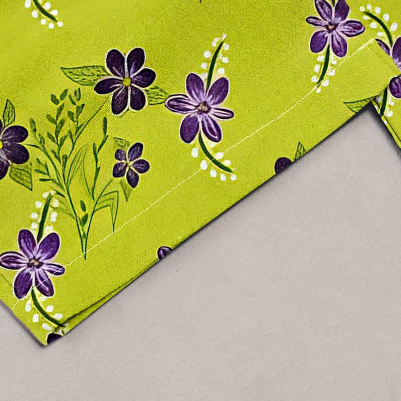 Buddha Stones 100% Cotton damesbroek met elastische Taille en Zakken , met bloemen- en bladmotief. - image 1