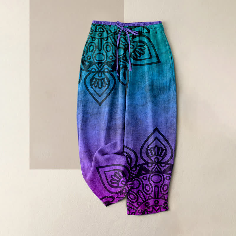 Buddha Stones Damesbroek van 100% Cotton met een mandala-patroon in kleurverloop en elastische Taille , inclusief Zakken. - Blauwviolet - US16, UK/AU20, EU48 (3XL) - image 0