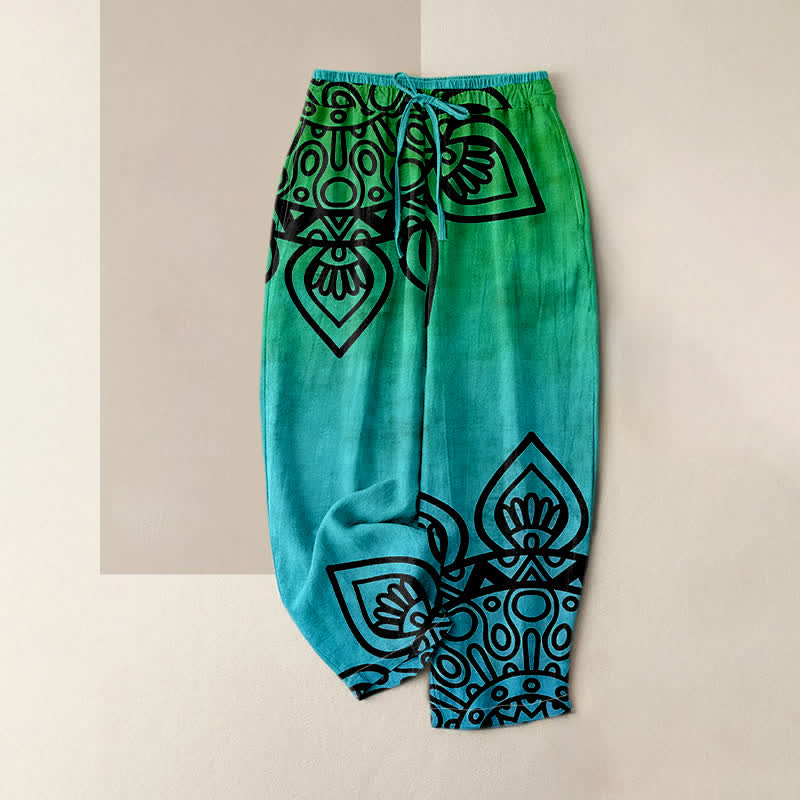 Buddha Stones Damesbroek van 100% Cotton met een mandala-patroon in kleurverloop en elastische Taille , inclusief Zakken. - Turkoois - US16, UK/AU20, EU48 (3XL) - image 3
