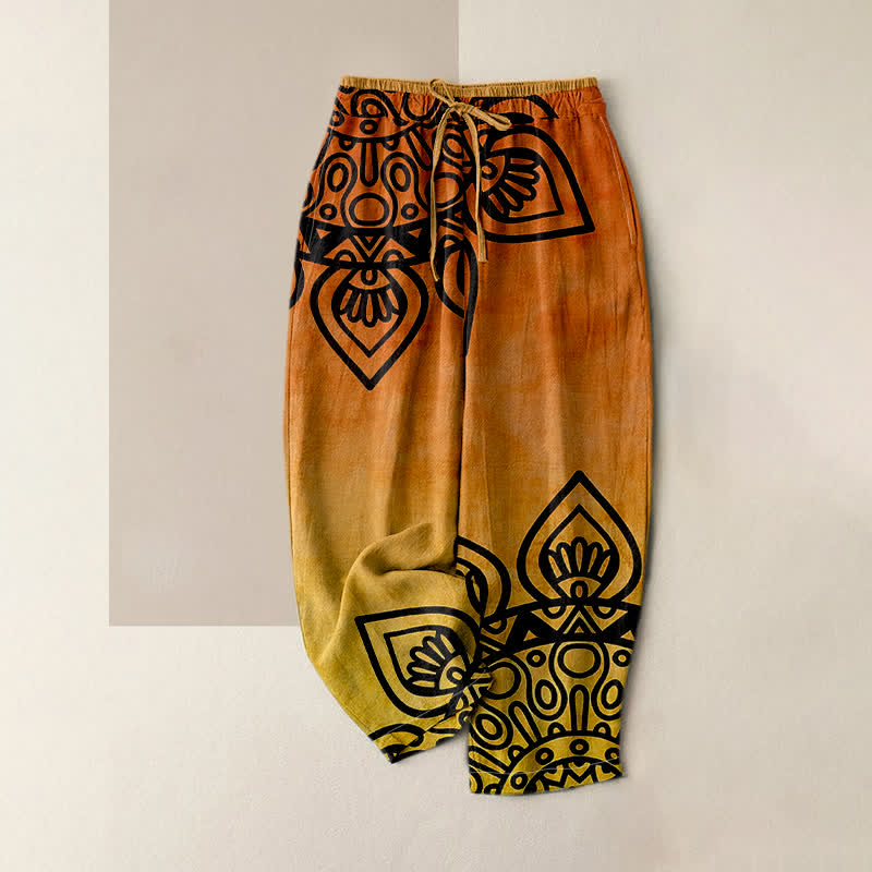 Buddha Stones Damesbroek van 100% Cotton met een mandala-patroon in kleurverloop en elastische Taille , inclusief Zakken. - Donkeroranje - US16, UK/AU20, EU48 (3XL) - image 4