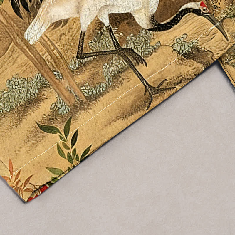 Buddha Stones Damesbroek van 100% Cotton met kraanvogel- en dennenpatroon, elastische Taille en Zakken. - image 1