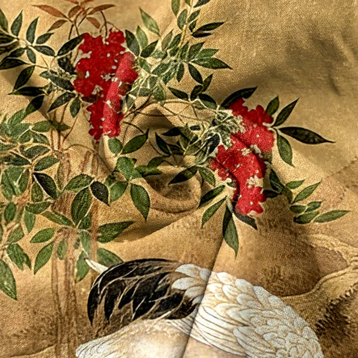 Buddha Stones Damesbroek van 100% Cotton met kraanvogel- en dennenpatroon, elastische Taille en Zakken. - image 2