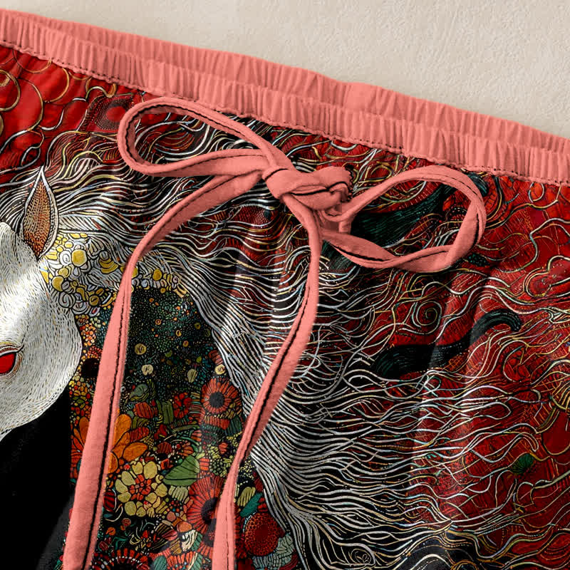 Buddha Stones Damesbroek van 100% Cotton met bohemian bloemen- en paardenprint, elastische Taille en Zakken. - image 1