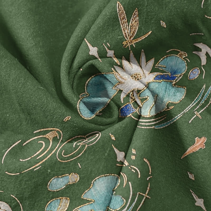 Buddha Stones Damesbroek van 100% Cotton met lotusgolfpatroon, elastische Taille en Zakken. - image 3
