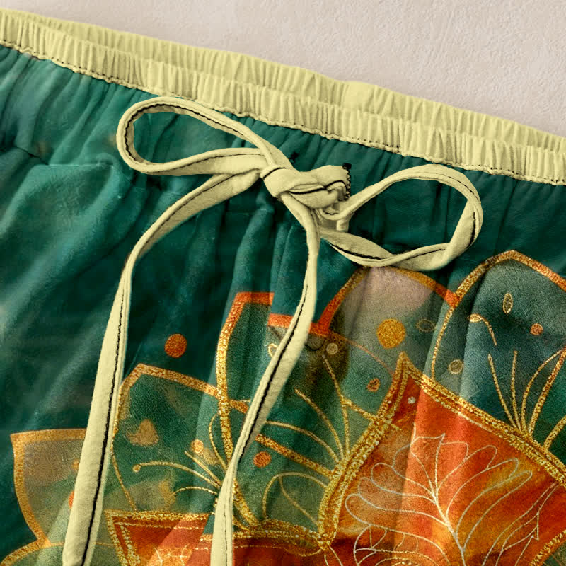 Buddha Stones Damesbroek van 100% Cotton met gouden mandala-patroon, elastische Taille en Zakken. - image 1
