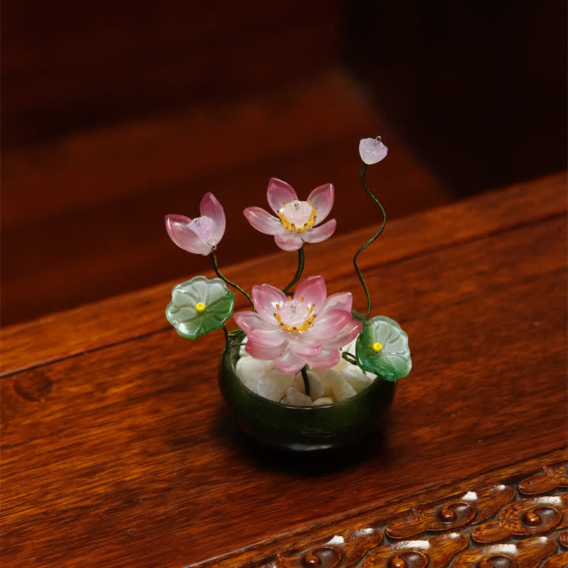 Buddha Stones Lotus Liuli bloempot, handgemaakte Mindfulness woondecoratie. - Dieproze - image 7