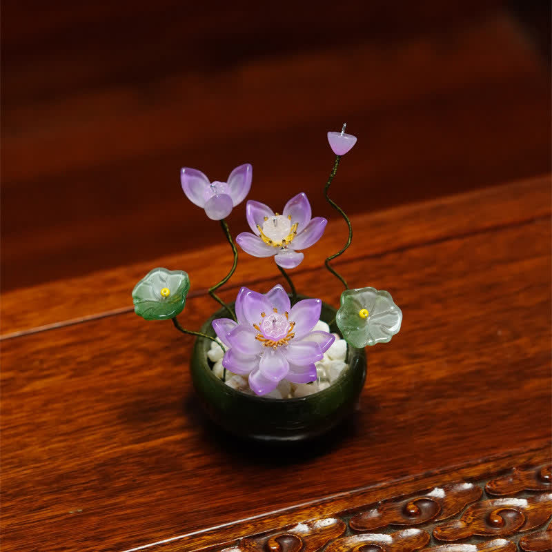 Buddha Stones Lotus Liuli bloempot, handgemaakte Mindfulness woondecoratie. - Paars - image 3