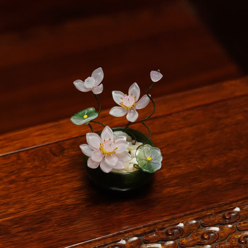 Buddha Stones Lotus Liuli bloempot, handgemaakte Mindfulness woondecoratie. - Lichtroze - image 8