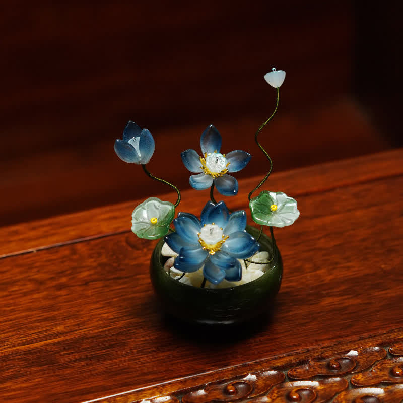 Buddha Stones Lotus Liuli bloempot, handgemaakte Mindfulness woondecoratie. - image 2