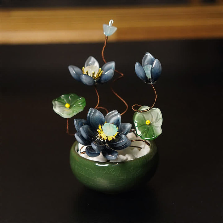 Buddha Stones Lotus Liuli bloempot, handgemaakte Mindfulness woondecoratie. - image 1