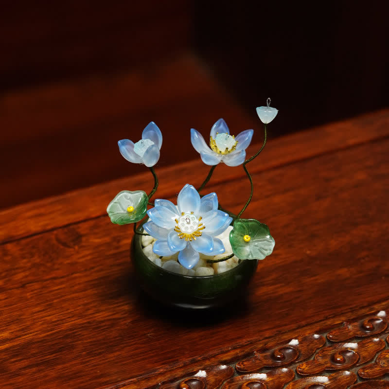Buddha Stones Lotus Liuli bloempot, handgemaakte Mindfulness woondecoratie. - Blauw - image 4