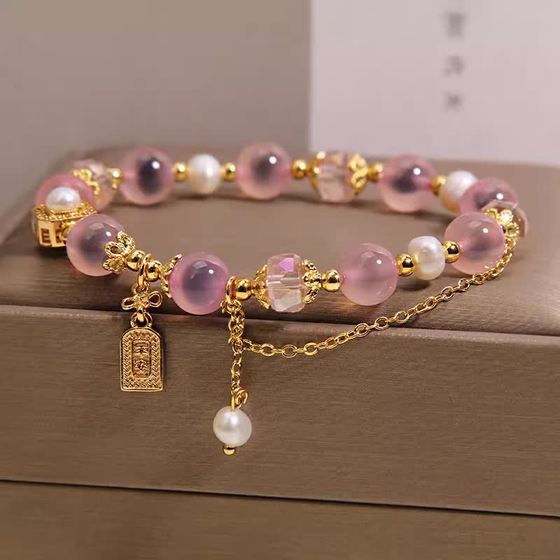 Buddha Stones Roze natuurlijke snoepagaat parel helende Armband - image 1