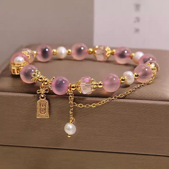 Buddha Stones Roze natuurlijke snoepagaat parel helende Armband - image 1