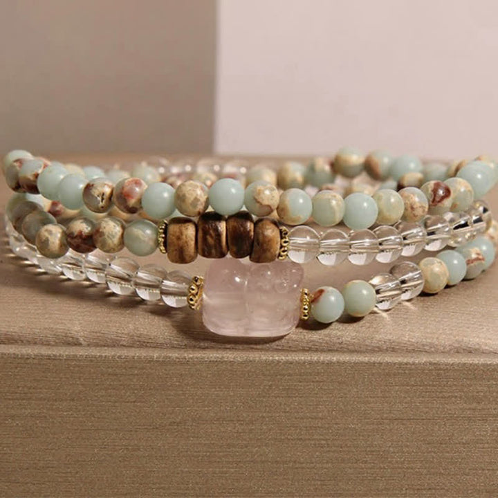 Buddha Stones Rhodoniet, heldere kwarts, rozenkwarts, PiXiu drievoudige Armband - Shoushan-steen (Polsomtrek: 17-18 cm) - image 10