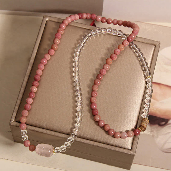Buddha Stones Rhodoniet, heldere kwarts, rozenkwarts, PiXiu drievoudige Armband - image 11