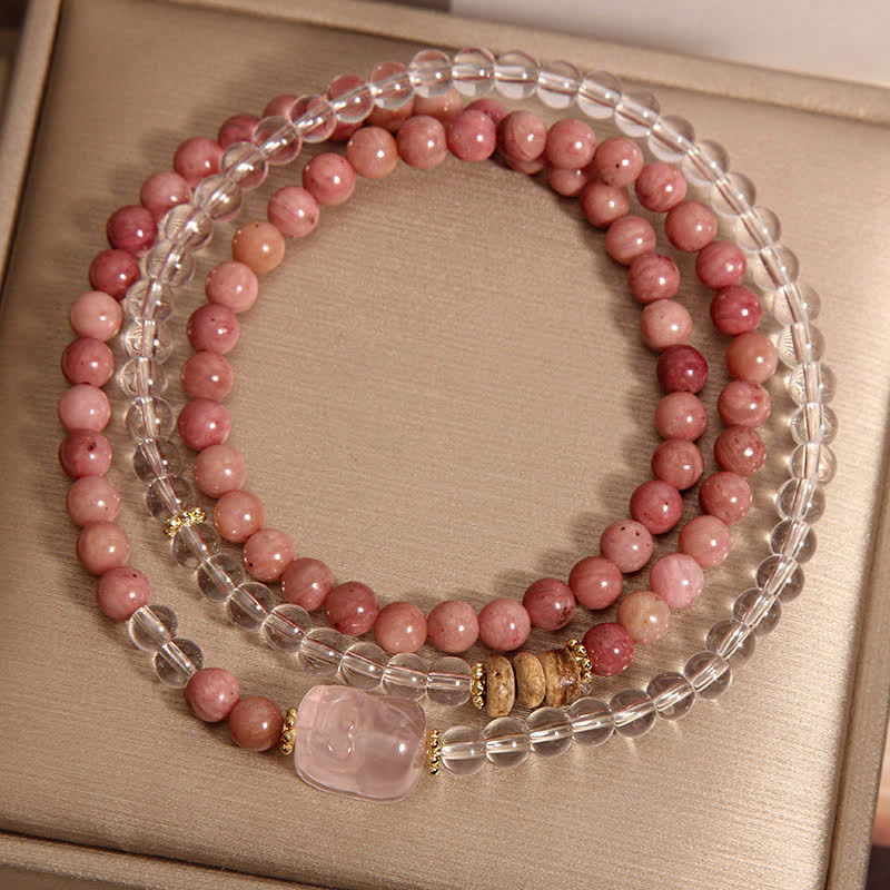 Buddha Stones Rhodoniet, heldere kwarts, rozenkwarts, PiXiu drievoudige Armband - image 3