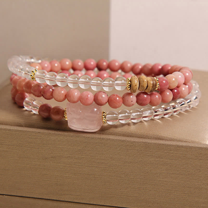 Buddha Stones Rhodoniet, heldere kwarts, rozenkwarts, PiXiu drievoudige Armband - image 1
