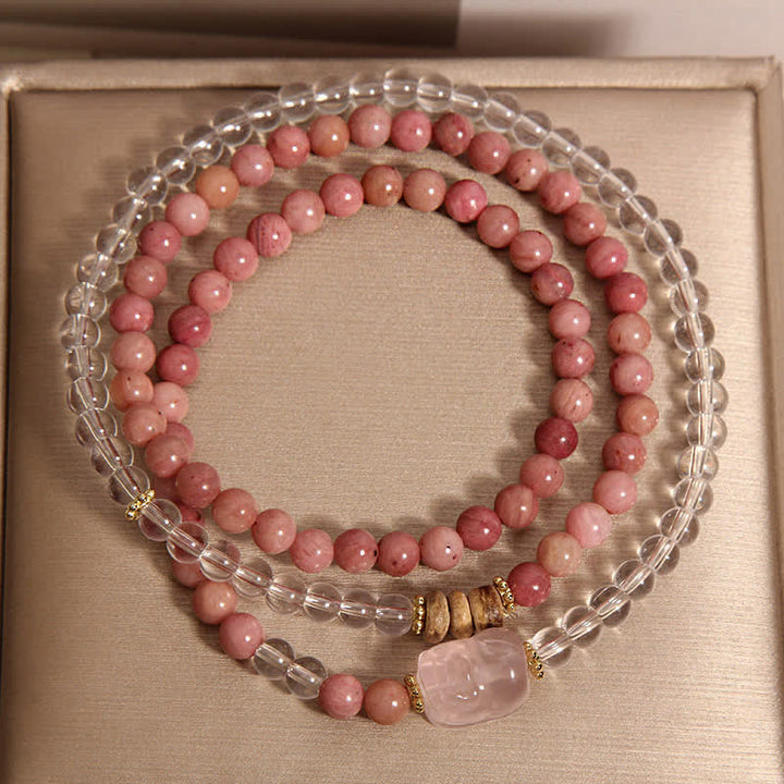 Buddha Stones Rhodoniet, heldere kwarts, rozenkwarts, PiXiu drievoudige Armband - image 4
