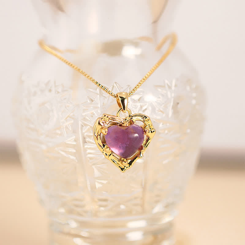 Buddha Stones Ketting in hartvorm met inleg van natuurlijke amethistkristallen - Natuurlijke amethist (kleur kan variëren) - image 0