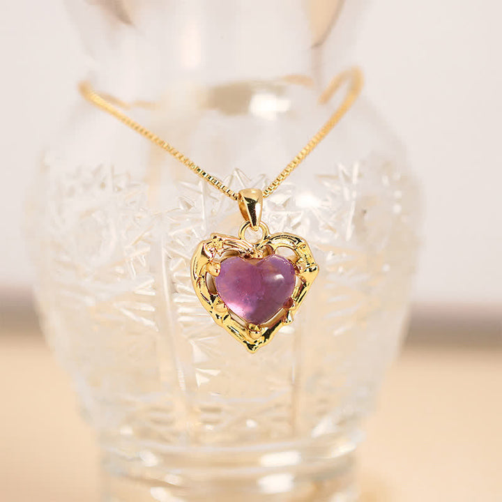 Buddha Stones Ketting in hartvorm met inleg van natuurlijke amethistkristallen - Natuurlijke amethist (kleur kan variëren) - image 0